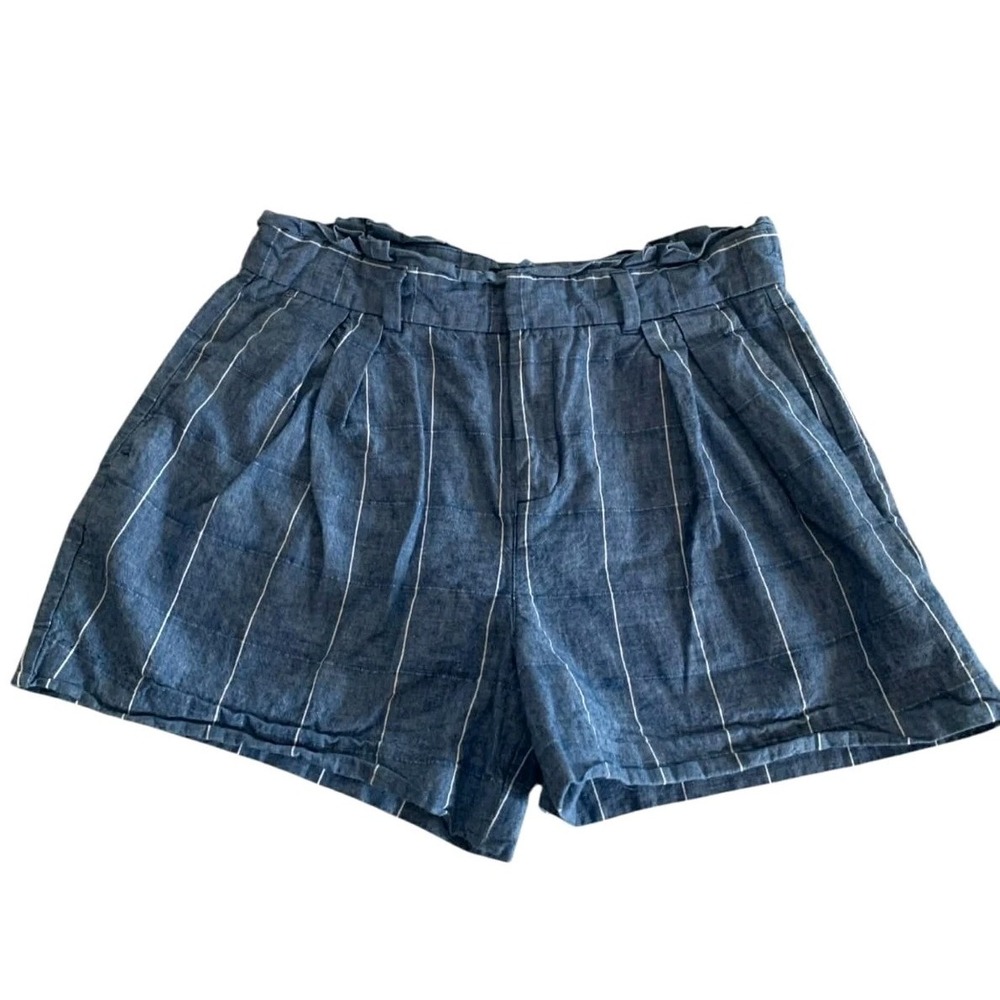 Banana Republic Shorts 4 Blue Pinstripe Paperbag Waist Linen Coastal Summer